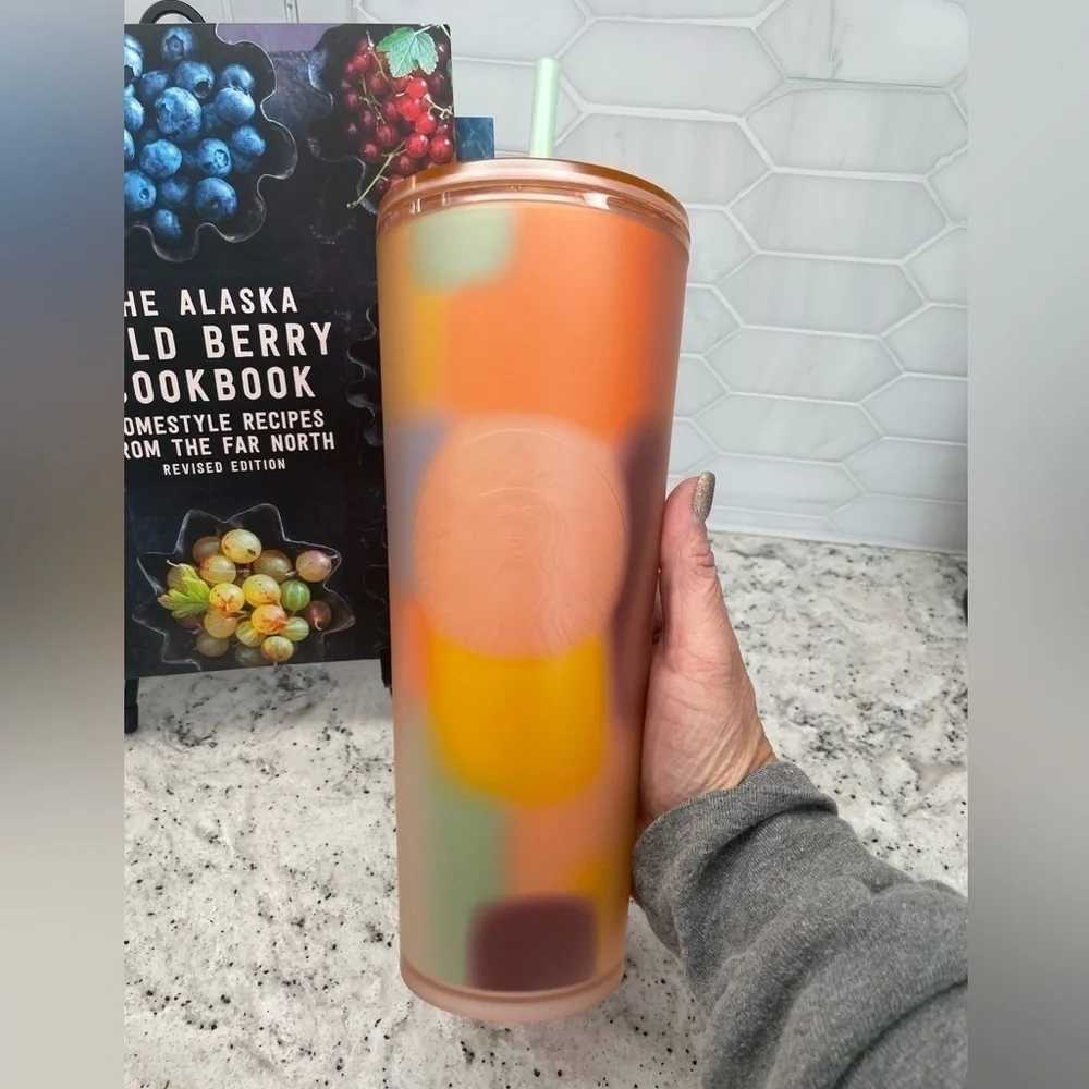 Starbucks 2024 Multicolor Patterned Peach Coral Soft Touch Target Tumbler. NWT!